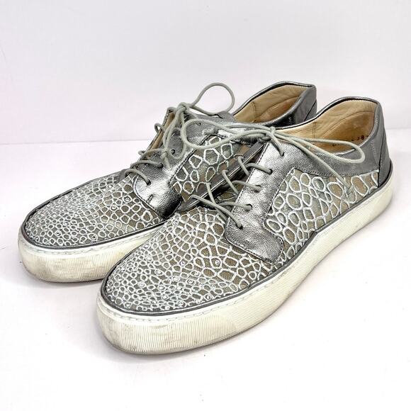 STUART WEITZMAN Women's Size 7 M Lace Gray Silver Leather Crystals Sneakers - Picture 2 of 8